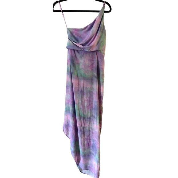 Tie Dye Together Maxi Dress Size M Pastels Chiffon One-Shoulder Ruched Waist - Picture 2 of 6